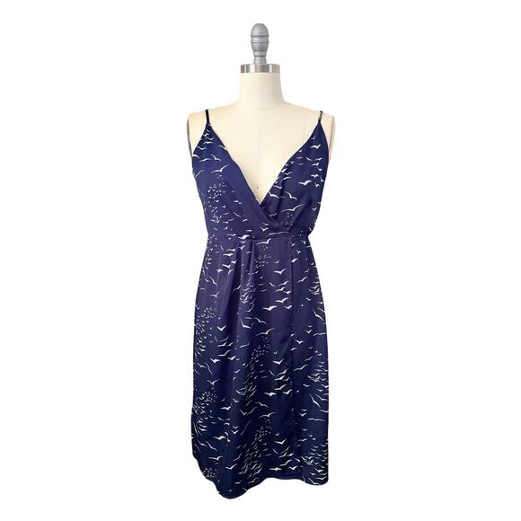 BCBGeneration Navy Bird Print Women's Dress Size 0 Wrap Midi Sundress - Picture 1 of 6